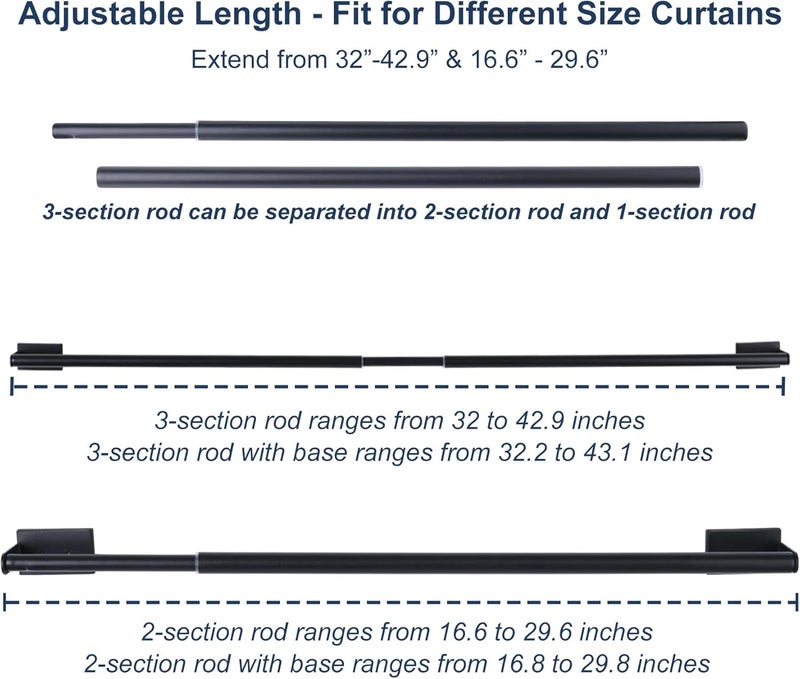 LEVOSHUA 16.6-42.9 Inches Adjustable Magnetic Curtain Rod for Metal Door, 2 Sizes in 1 Extend from 16.6-29.6 inches or 32-42.9 inches, Strong Magnet Holder for Cafe Sash Curtain, Black Pack of 2 - Image 5